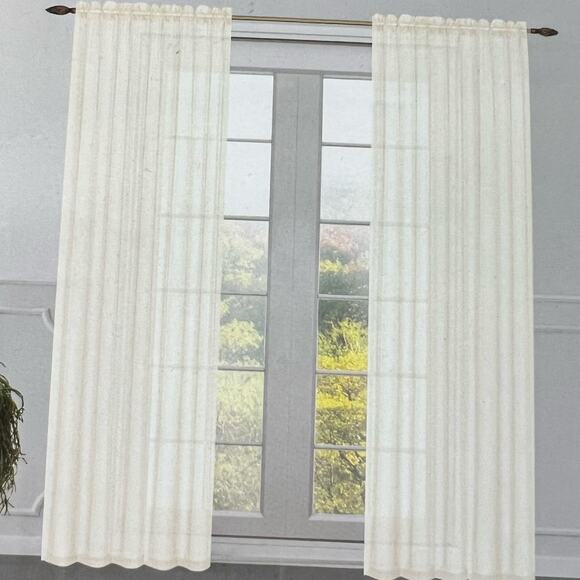 Lot of 3 Sally Textiles ANNA Sheer Window Panels 84" Beige Cream Curtains Home - Picture 6 of 6